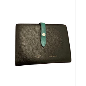 Celine Black and Green Leather Wallet Compact Wallet